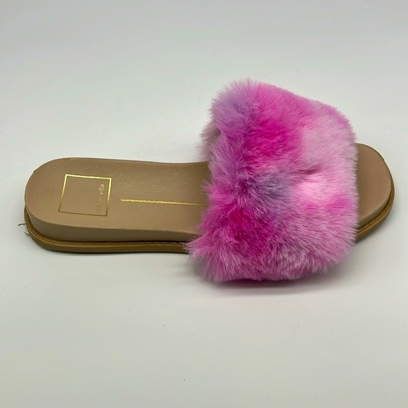 Dolce Vita - Gaia Bright Multi Colorful Tye Dye Faux Fur Slide On Sandal Size 7 - Picture 11 of 14